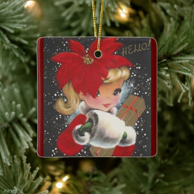 Vintage Christmas Girl Ceramic Ornament (Tree)