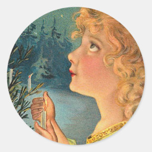 Vintage Christmas Girl Classic Round Sticker