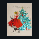 Vintage Christmas Girl Decorating Tree Holiday Postcard<br><div class="desc">Vintage Christmas Girl Decorating Tree.</div>