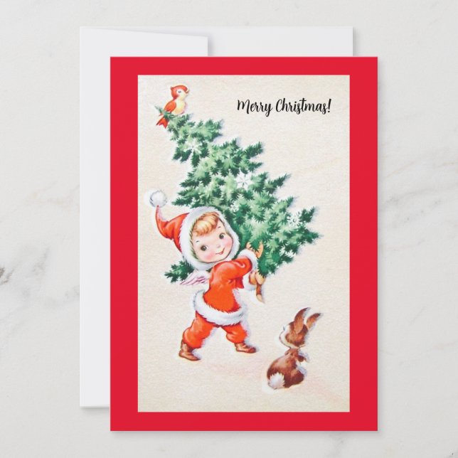 Vintage Christmas Girl Holiday Card (Front)