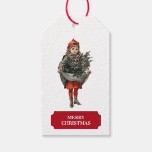 Vintage Christmas Girl & Holly Berries Festive Gift Tags