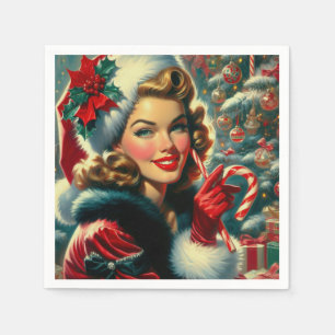 Vintage Christmas Girl Napkin