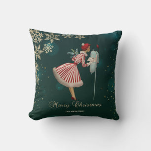 Vintage Christmas Girl, Snowflakes  Throw Pillow