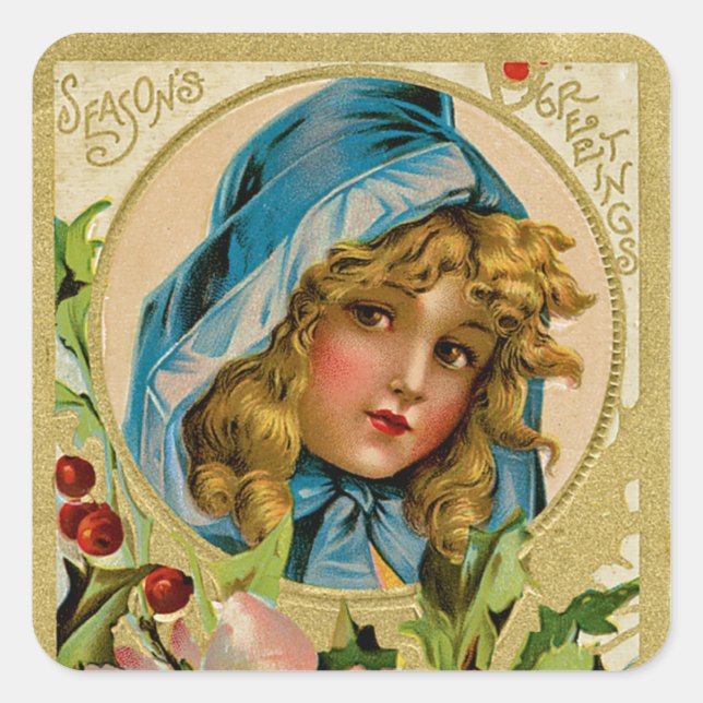Vintage Christmas Girl Square Sticker (Front)