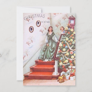 Vintage Christmas Girl Wishes Holiday Card