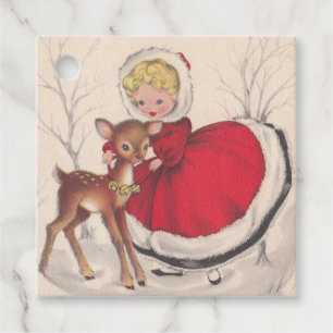 Vintage Christmas Girl With Baby Deer Tree Favour Tags