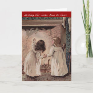 Vintage Christmas Girls Sisters Waiting for Santa Holiday Card