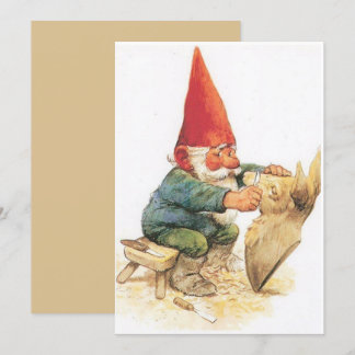 Vintage Christmas Gnome Carving Holiday Card