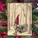 Vintage Christmas Gnome Cutting Christmas Tree Holiday Card<br><div class="desc">Vintage Christmas Gnome Cutting and Pulling Christmas Tree Holiday Card.</div>