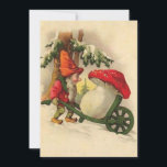 Vintage Christmas Gnome Hauling a Mushroom Holiday Card<br><div class="desc">Vintage Christmas Gnome Hauling a Mushroom Holiday Card.   You can transfer this image to any kind of card or product by scrolling down and clicking on "Transfer Product".</div>