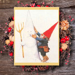 Vintage Christmas Gnome Making Snowman Holiday Card<br><div class="desc">Vintage Christmas Gnome Making Snowman Holiday Card.</div>