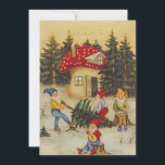 Vintage Christmas Gnomes Cutting Christmas Tree Holiday Card<br><div class="desc">Vintage Christmas Gnomes Cutting Christmas Tree Holiday Card.</div>