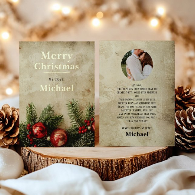 Vintage Christmas Gold Foil Card – Romantic Card (Say Merry Christmas with love and gold — a romantic card from the Vintage Gold Collection.)