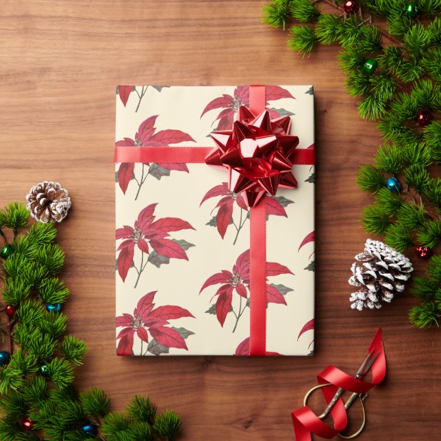 Vintage Christmas Gold Poinsettia Wrapping Paper (Holiday Gift)