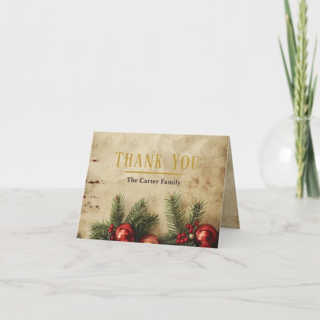 Vintage Christmas Gold Thank You Card (Front)