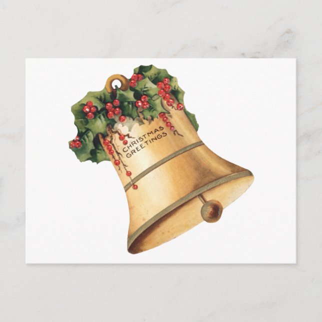 Vintage Christmas Golden Bells, Season's Greetings Holiday Postcard (Front)