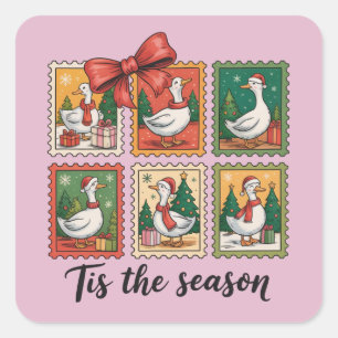Vintage Christmas Goose Retro Tis The Season Square Sticker