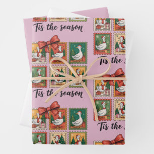 Vintage Christmas Goose Retro Tis The Season Wrapping Paper Sheet