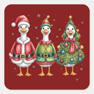 Vintage Christmas Goose Santa Duck Silly Goose Square Sticker