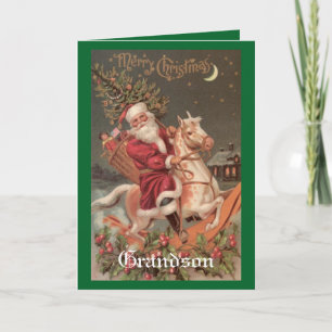 Vintage Christmas Grandson Holiday Card