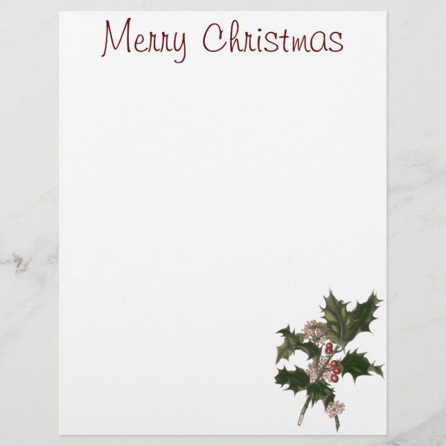 Vintage Christmas, Green Holly Plant with Berries (Front)