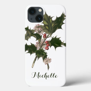 Vintage Christmas, Green Holly Plant with Berries iPhone 13 Case