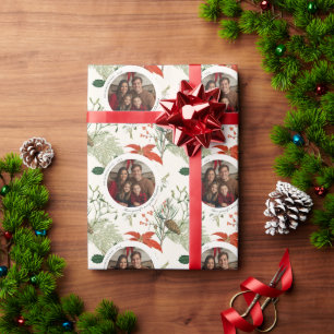 Vintage Christmas Greenery Pattern Photo Wrapping Paper