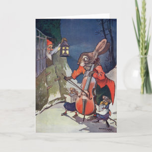 Vintage Christmas Greeting Card Animals Caroling