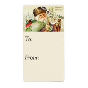 Vintage Christmas Greeting From Santa Gift Tag