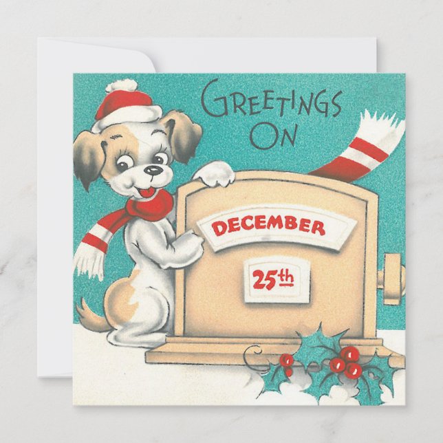 Vintage Christmas Greetings Dog Holiday Card (Front)