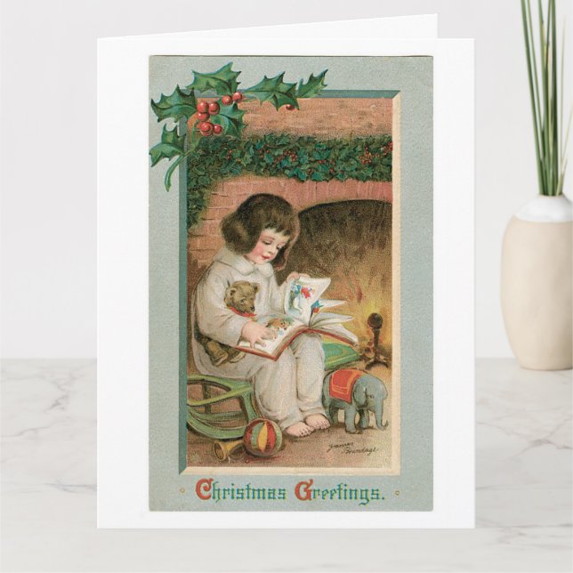 Vintage Christmas Greetings Holiday Card (Front)