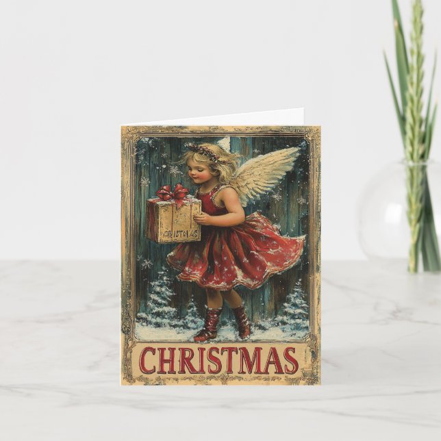 Vintage Christmas Greetings Holiday Card (Front)
