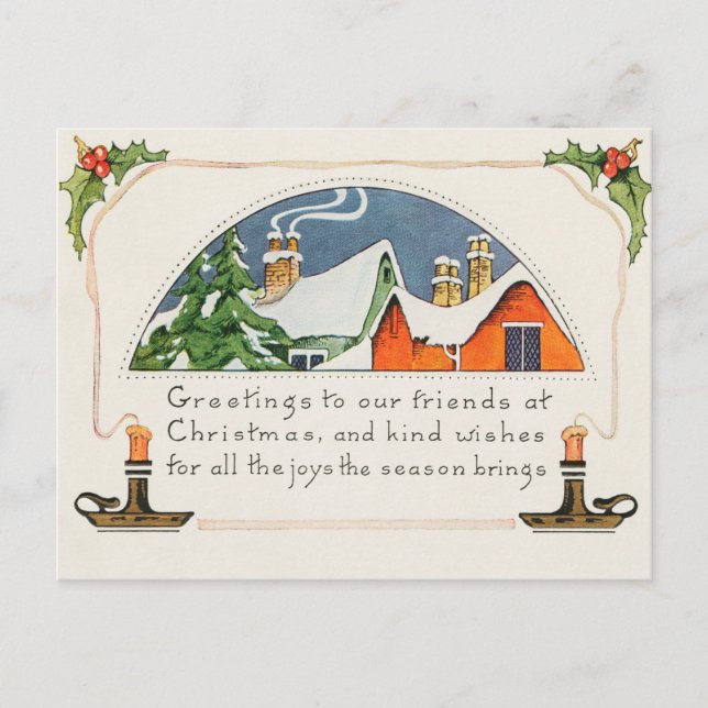 Vintage Christmas Greetings Holiday Card (Front)