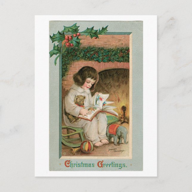Vintage Christmas Greetings Holiday Postcard (Front)