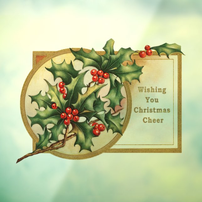 Vintage Christmas Greetings Holly Window Cling (Sheet 3)