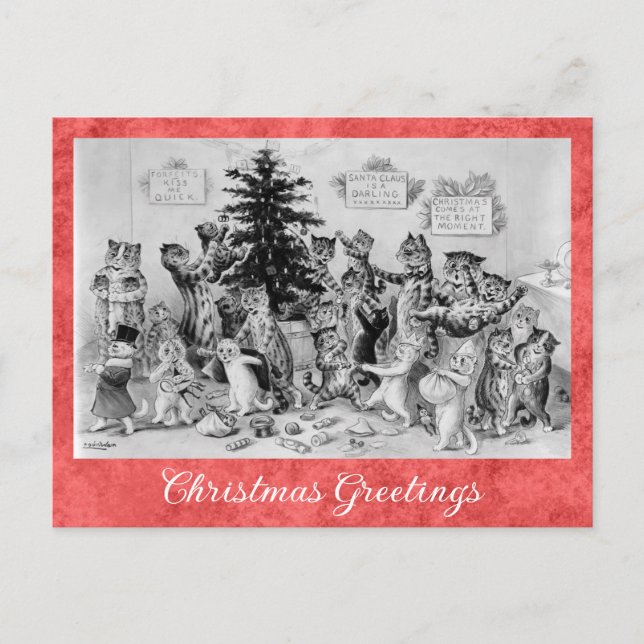 Vintage Christmas Greetings Louis Wain Cat Postcard (Front)
