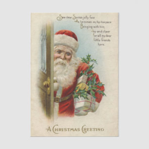 Vintage Christmas Greetings Santa Claus Tissue Paper