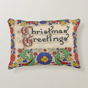 Vintage Christmas Greetings with Decorative Border Accent Pillow