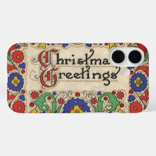 Vintage Christmas Greetings with Decorative Border iPhone 16 Case