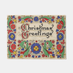 Vintage Christmas Greetings with Decorative Border Doormat