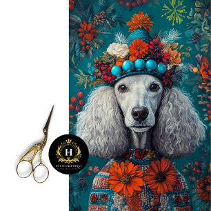 Vintage Christmas Grey Poodle Portrait Decoupage  Tissue Paper