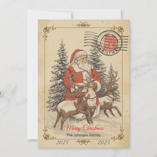 Vintage Christmas Hand-Drawn Flat Holiday Card (Front)