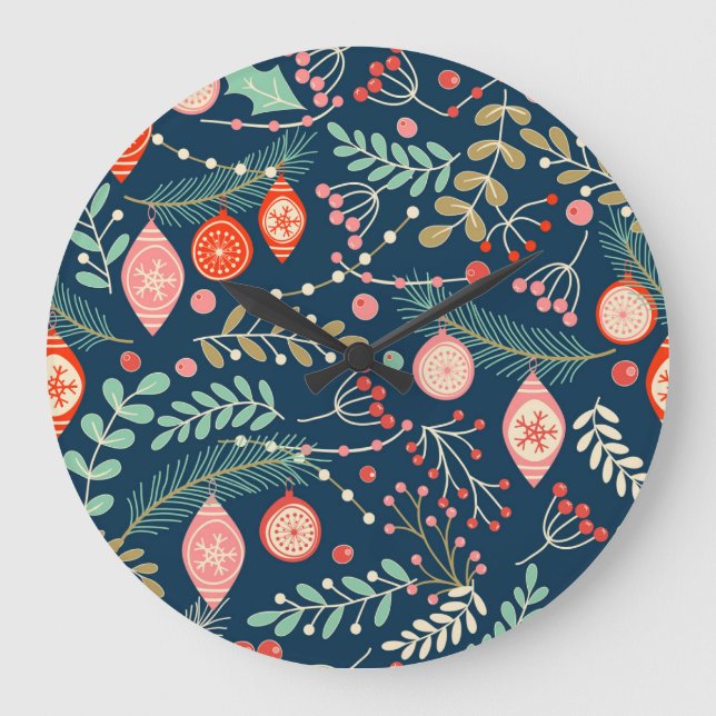 Vintage Christmas Hand Drawn Seamless Large Clock (Front)
