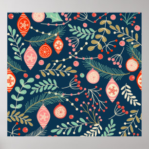 Vintage Christmas Hand Drawn Seamless Poster