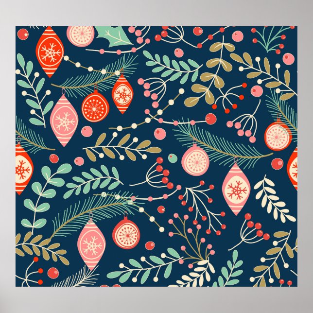 Vintage Christmas Hand Drawn Seamless Poster (Front)