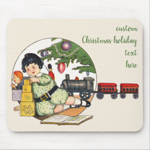 Vintage Christmas, Happy Boy Playing with Toys Mouse Pad