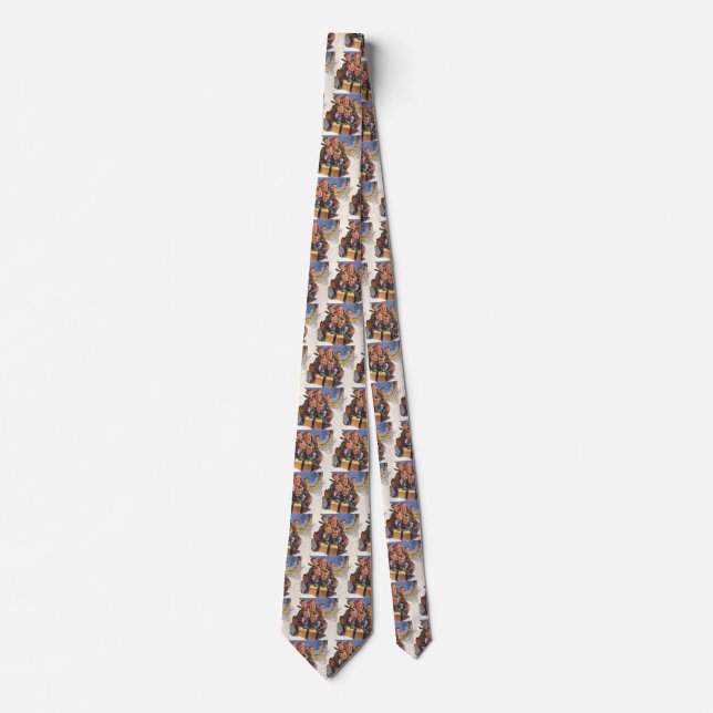 Vintage Christmas, Happy Family Toboggan Sledding Tie (Front)