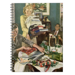 Vintage Christmas, Happy Family Wrapping Gifts Notebook