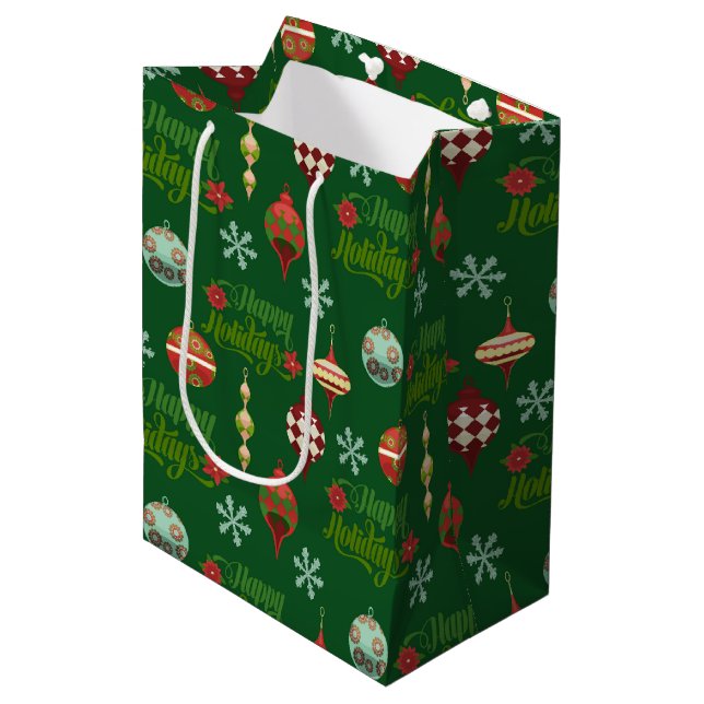 Vintage Christmas Happy Holidays Medium Gift Bag (Front Angled)