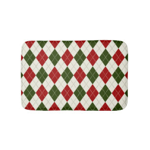 Vintage Christmas Harlequin Plaid   Bath Mat